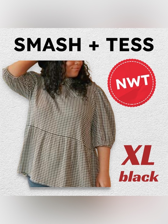 Smash + Tess Tops - 🇨🇦🆕NWT SMASH+TESS | XL | Black Gingham & peplum Valentina Puff Sleeves Top